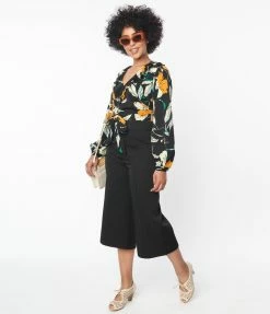 Clothing Unique Vintage Black Twill Stripe Ginger Capri Pants