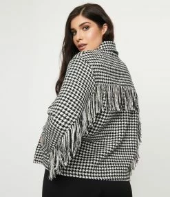 Ellison Black & White Houndstooth Fringe Jacket