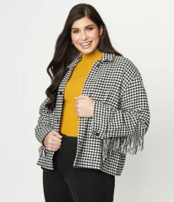 Ellison Black & White Houndstooth Fringe Jacket