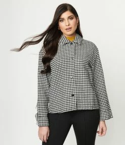 Ellison Black & White Houndstooth Fringe Jacket