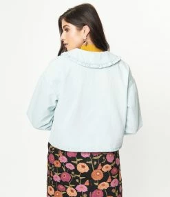 Ellison Light Blue Denim Ruffle Collar Jean Jacket Sale