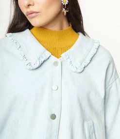 Ellison Light Blue Denim Ruffle Collar Jean Jacket Sale