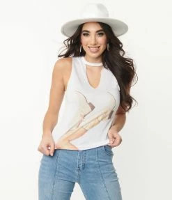 Gina Tees White Boots & Keyhole Graphic Tank