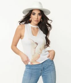 Gina Tees White Boots & Keyhole Graphic Tank