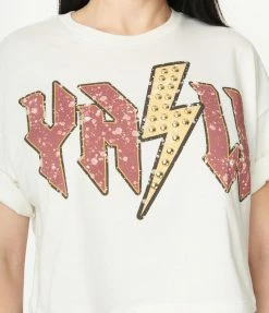 Gina Tees Sale Y-All Studded Graphic Crop Top