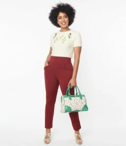 Sale Unique Vintage Burgundy Pintuck High Waist Pants