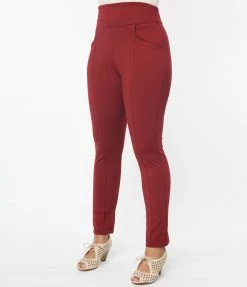 Sale Unique Vintage Burgundy Pintuck High Waist Pants