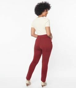 Sale Unique Vintage Burgundy Pintuck High Waist Pants