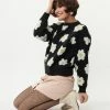 Dessin Studio Sale Black & White Fuzzy Daisy Knit Sweater