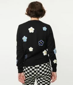 Dessin Studio Sale Black & Daisy Patches Knit Sweater