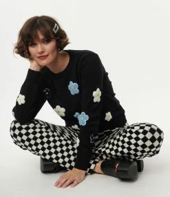 Dessin Studio Sale Black & Daisy Patches Knit Sweater
