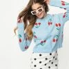 Dessin Studio Light Blue & Red Cherry Knit Cardigan Sale