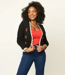 Dessin Studio Sale Black & Cherry Perforated Sweater Cardigan