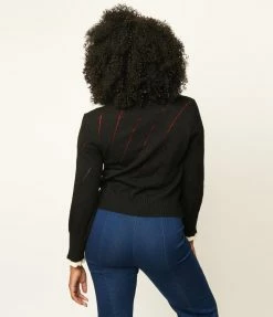 Dessin Studio Sale Black & Cherry Perforated Sweater Cardigan