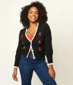 Dessin Studio Sale Black & Cherry Perforated Sweater Cardigan