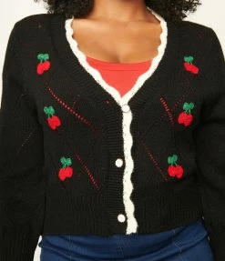 Dessin Studio Sale Black & Cherry Perforated Sweater Cardigan