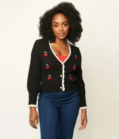Dessin Studio Sale Black & Cherry Perforated Sweater Cardigan