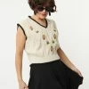 Dessin Studio Sale Ivory Cable Knit Floral Sweater Vest