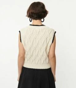 Dessin Studio Sale Ivory Cable Knit Floral Sweater Vest