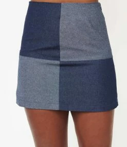 Dessin Studio Blue Color Block Denim Mini Skirt