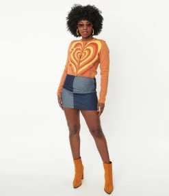 Dessin Studio Blue Color Block Denim Mini Skirt