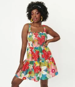 A Beauty By BNB Sale Multicolor Tropical Floral Smocked Flare Dress