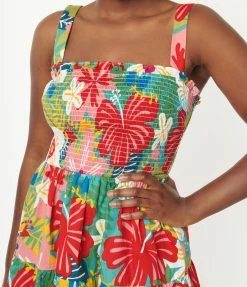 A Beauty By BNB Sale Multicolor Tropical Floral Smocked Flare Dress