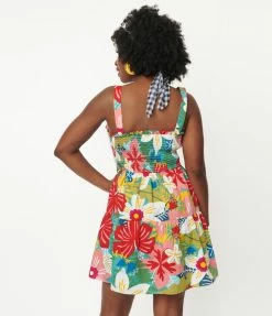 A Beauty By BNB Sale Multicolor Tropical Floral Smocked Flare Dress