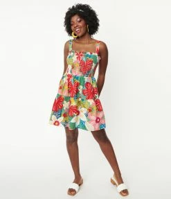 A Beauty By BNB Sale Multicolor Tropical Floral Smocked Flare Dress