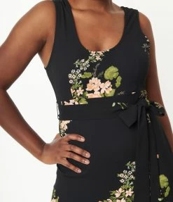 A Beauty By BNB Black & Pink Floral Print Trumpet Midi Dress Sale