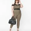 Rompers & Jumpsuits Unique Vintage Plus Size Tan & Black Gingham Gillian Jumpsuit