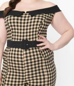 Rompers & Jumpsuits Unique Vintage Plus Size Tan & Black Gingham Gillian Jumpsuit