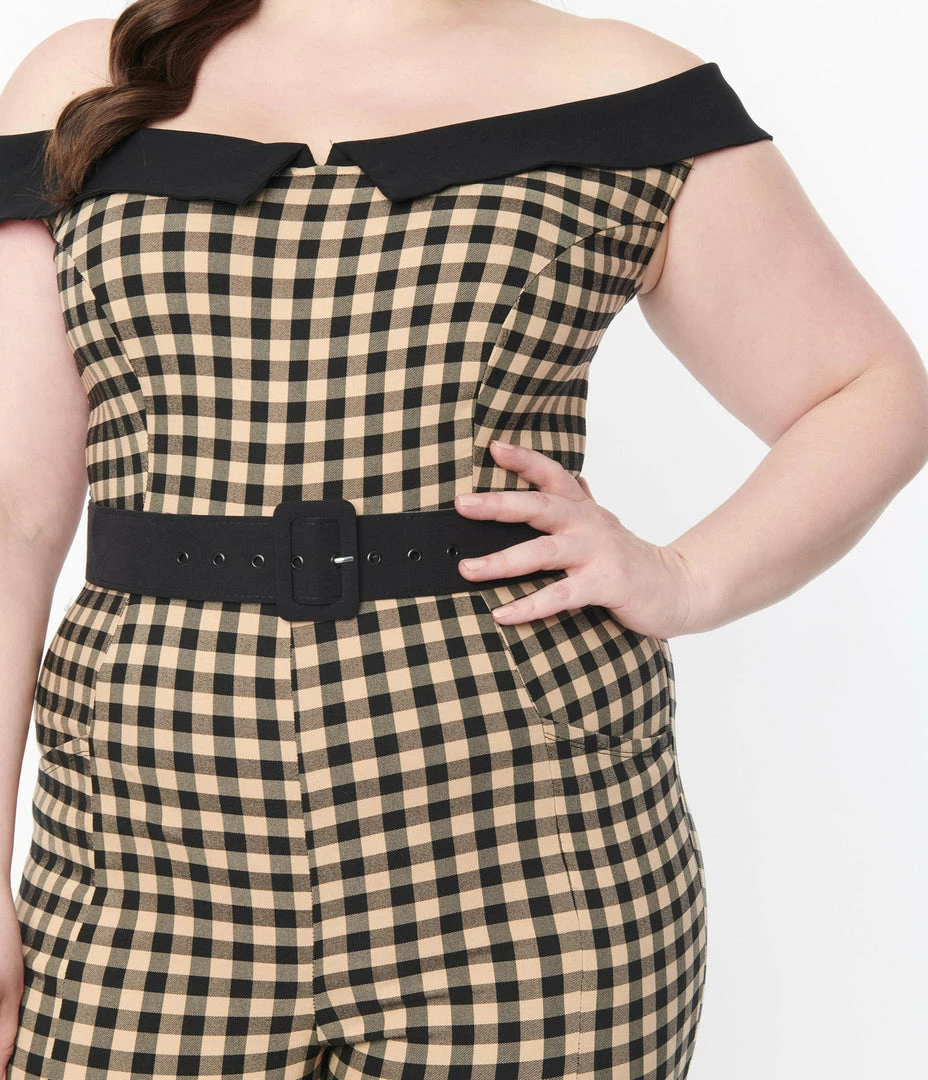 Rompers & Jumpsuits Unique Vintage Plus Size Tan & Black Gingham Gillian Jumpsuit