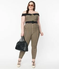 Rompers & Jumpsuits Unique Vintage Plus Size Tan & Black Gingham Gillian Jumpsuit