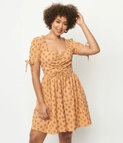 Smak Parlour Orange & Brown Floral Woodstock Flare Dress