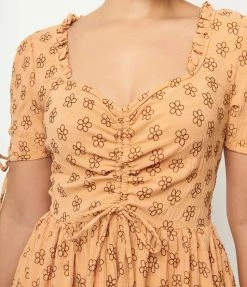 Smak Parlour Orange & Brown Floral Woodstock Flare Dress