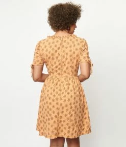 Smak Parlour Orange & Brown Floral Woodstock Flare Dress