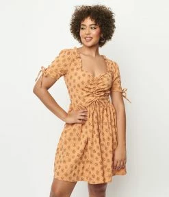Smak Parlour Orange & Brown Floral Woodstock Flare Dress