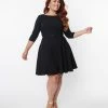 Unique Vintage Plus Size Black Stephanie Fit & Flare Dress