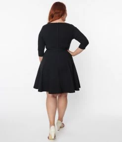 Unique Vintage Plus Size Black Stephanie Fit & Flare Dress