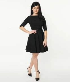 Trending Unique Vintage Black Stephanie Fit & Flare Dress