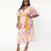 SmileyÃ‚Â® X Unique Vintage Plus Size Purple SmileyÃ‚Â® Florals Wrap Midi Dress
