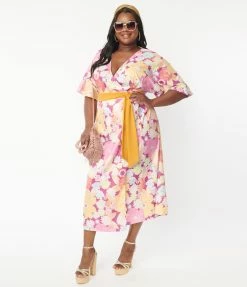 SmileyÃ‚Â® X Unique Vintage Plus Size Purple SmileyÃ‚Â® Florals Wrap Midi Dress
