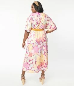 SmileyÃ‚Â® X Unique Vintage Plus Size Purple SmileyÃ‚Â® Florals Wrap Midi Dress