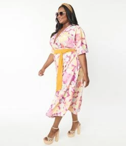 SmileyÃ‚Â® X Unique Vintage Plus Size Purple SmileyÃ‚Â® Florals Wrap Midi Dress