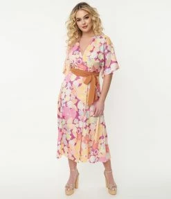 SmileyÃ‚Â® X Unique Vintage Purple SmileyÃ‚Â® Florals Wrap Midi Dress