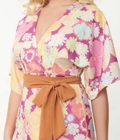 SmileyÃ‚Â® X Unique Vintage Purple SmileyÃ‚Â® Florals Wrap Midi Dress