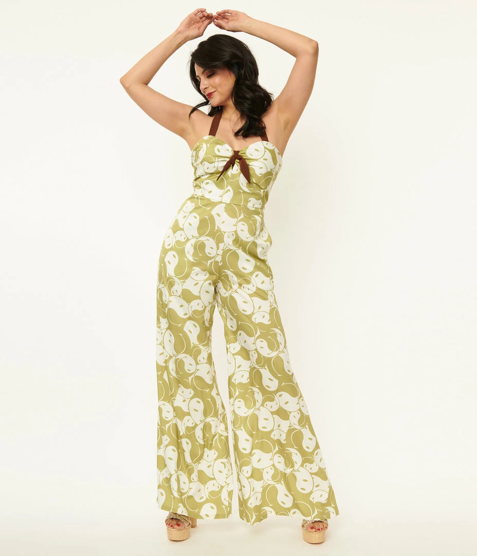 Fan Flair Smiley® X Unique Vintage Green Yin Yang Smiley® Print Jumpsuit