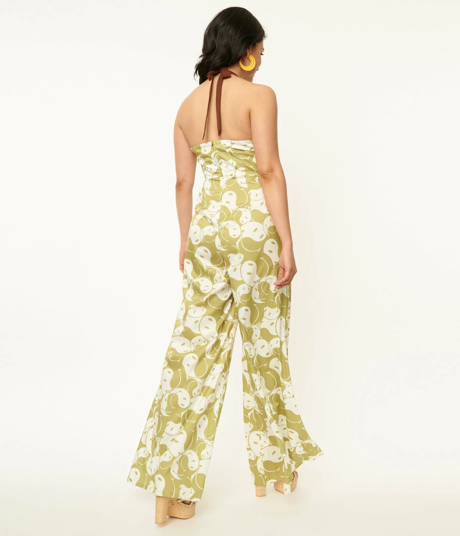 Fan Flair Smiley® X Unique Vintage Green Yin Yang Smiley® Print Jumpsuit