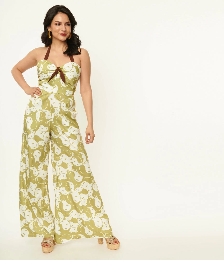 Fan Flair Smiley® X Unique Vintage Green Yin Yang Smiley® Print Jumpsuit
